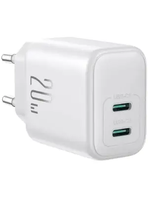 شاحن جوي روم 20 واط بمنفذين USB-C أبيض - CHARGER JOYROOM 20W DUAL PORT USB C WHITE