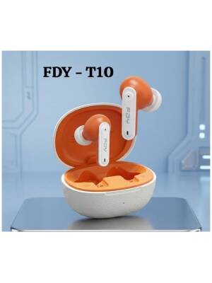 BLUETOUTH FDY T10 WHITE/ORANGE EARBUDS - سماعات أذن بلوتوث FDY T10 بيضاء/برتقالية